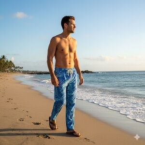 Vineyard Vines Men’s SZ S Lounge Pants Camo Bayside Blue Cotton Vacation, Beach